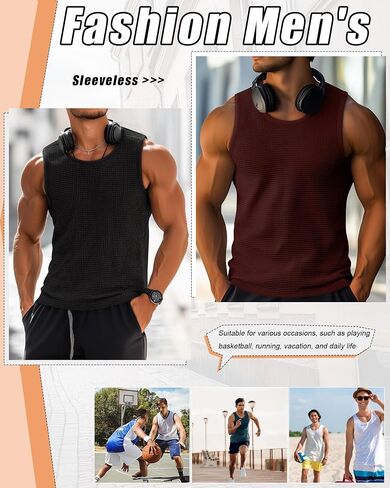Riyiper 3 Pack Mens Big and Tall Tank Tops Waffle Knit Casual Sleeveless Shirts Plus Size Summer Muscle Tees in Saudi Arabia