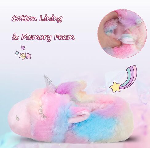 Girls Unicorn Slippers, Toddler No-Slip Cozy Soft House Slippers with Comfy Memory Foam House Shoes for Girls Bedroom Indoor Outdoor in Kuwait