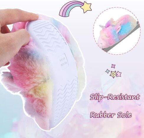 Girls Unicorn Slippers, Toddler No-Slip Cozy Soft House Slippers with Comfy Memory Foam House Shoes for Girls Bedroom Indoor Outdoor in Kuwait