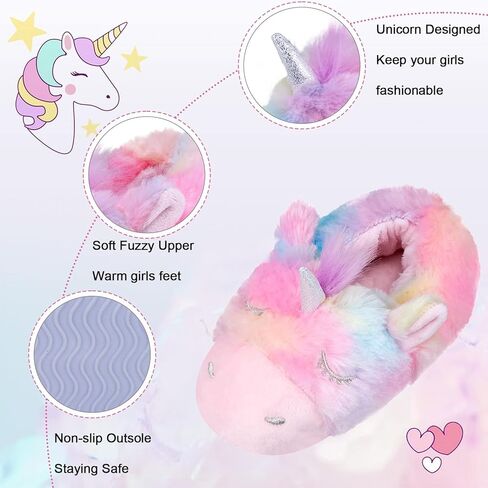 Girls Unicorn Slippers, Toddler No-Slip Cozy Soft House Slippers with Comfy Memory Foam House Shoes for Girls Bedroom Indoor Outdoor in Kuwait