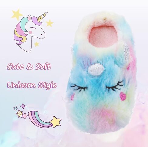 Girls Unicorn Slippers, Toddler No-Slip Cozy Soft House Slippers with Comfy Memory Foam House Shoes for Girls Bedroom Indoor Outdoor in Saudi Arabia