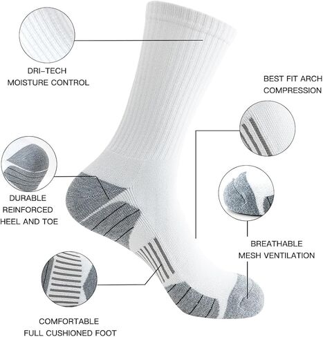 JOYNÉE 8 Pairs Mens Athletic Crew Socks Cushion Running Work Breathable Outdoor Socks for Men,Sock Size:10-13 in Saudi Arabia
