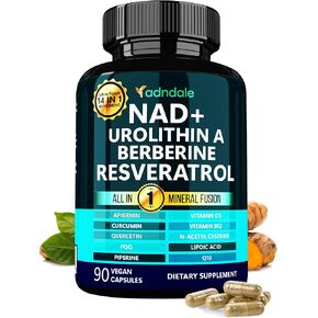 ملحق NAD للنساء والرجال. طول طول العمر مع الشحوم NAD+، ترانس ريسفيراترول ، بوليثين-أ ، بيربرين ، CoQ10. ملحق NMN البديل. 90 العد
