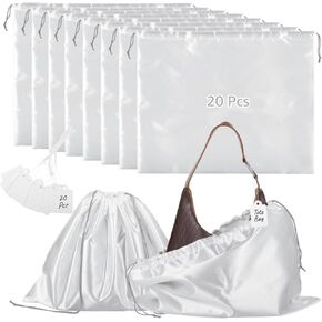 JUSTDOLIFE 20 Pcs Dust Bags for Handbags, Dustproof Travel Storage Pouches with Drawstrings, Breathable Silk Cloth Purse Bags with Blank Label Tags for Handbags, Shoes, Boots, 19.7×15.7"