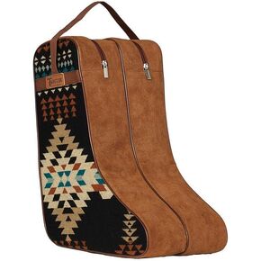 Twister Boot Bag, Chocolate Brown with Southwestern Arrow Fabric, Microsuede, Nylon Handles