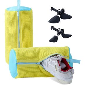 2 Pcs Shoe Washing Machine Bags - Laundry Shoe Bags for Washer and Dryer, Reusable Tennis Shoe Washing Bag, Microfiber Cleaning Bags, Includes Adjustable Shoe Trees