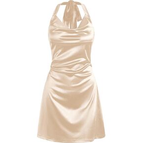 ZAFUL Women Halterneck Satin Mini Dress Sexy Cowl Neck Silky Party Cocktail Club Dress