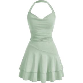 SOLY HUX Cute Halter Mini Dresses for Women Summer Sexy Club Party Backless Short Sundress
