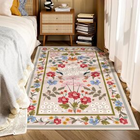 Azadx 3x5 Washable Area Rug Non-Slip Area Rugs for Bedroom Soft Faux Wool Floral Rug with Rubber Backing Indoor Boho Area Rug Home Décor for Kitchen, Living Room, Bathroom, Office Carpet