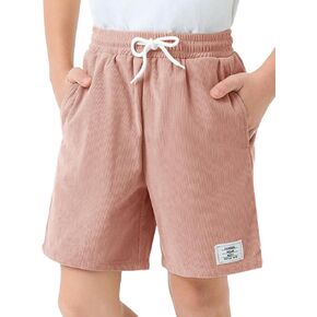 Haloumoning Boys Corduroy Shorts Kids Casual Elastic Waist Drawstring Summer Shorts with Pockets 5-14 Years