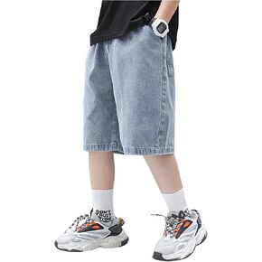 OYOANGLE Boy's Denim Cargo Shorts Straight Leg Outdoor Casual Jeans Shorts with Slant Pocket