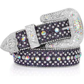 SUOSDEY Men Women Rhinestone Belt Western Cowboy Cowgirl Shine Crystal Diamond Studded Luxury Strap Belts