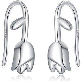 Reffeer Solid 925 Sterling Silver Flower Crawler Cuff Earrings Wraps for Women Teens Tulip Flower Wrap Earrings