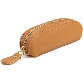 Full Grain Leather Coin Pouch - Travel Small Coin Purse with Zipper - Mini Key Pouch Change Purse for Women and Men (Black)