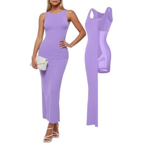 Popilush Tank Dress For Women - Long Sleeveless Maxi Dress With Zipper - Formal Wedding Guest Dresses