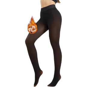 Fleece Lined Tights for Women, Fake Translucent Thermal Pantyhose, Black Sexy Opaque Tights for Winter, Warm Thick Leggings, Soft Stockings， L-XL