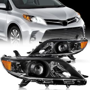 مجموعة المصابيح الأمامية Nilight متوافقة مع 2011 2012 2013 2014 2015 2016 2017 2018 2019 2020 Toyota Sienna Chrome الإسكان العنبر العاكس الشفاف استبدال مجموعة المصابيح الأمامية، ضمان لمدة عامين in Kuwait