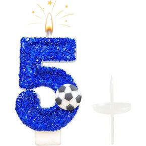 Birthday Number Candles White Soccer Number 8 Birthday Candles for Cake, Fun Glitter Birthday Candles Cake Cupcake Topper for Kids Adults Party Anniversary Supplies