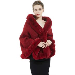 BEAUTELICATE Women Faux Fur Shawl Bridal Cape Wedding Faux Lambs Wool Shrug