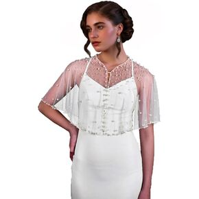 Pearl Shawl for Women, Soft Tulle Capes and Wraps for Evening Dress Wedding Party Bolero Cover Up