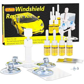 Windshield Repair Kit, 4 Pack Windshield Crack Repair Kit, Upgraded Windshield Chip Repair Kit with Pressure Syringes, Car Window Crack Repair Kit Quick Fix for Bulls-Eye & Star-Shaped Chips, Cracks