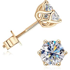 أقراط مسمار مويسانيت للرجال ، أقراط ذهبية حقيقية 10K للنساء ، D Color VVS1 Round Cut 1CT/2CT LAB التي تم إنشاؤها Solitaire Moissanite قرطين