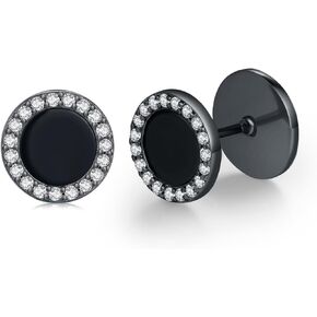 Stud Earrings for Men 925 Sterling Silver Black Flatback Studs Black Onyx Earrings Helix Piercing Jewelry Gifts for Women