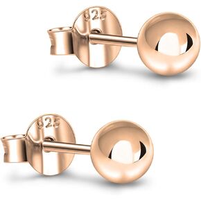 Savlano 925 Sterling Silver 18K Gold Plated Ball Stud Earrings For Women & Men