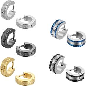 Aroncent Stancles Steel Hoop أقراط: 3-8 أزواج من الرجال طوق صغير huggie الأقراط المقصورة للرجال النساء 4 مم عيد الحب هدايا
