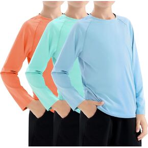 Boys Swim Shirt UPF 50+ Kids Rash Guard Long Sleeve 3 Pack Youth Sun UV Protection SPF Water Fishing Top Shirts 5-18Y