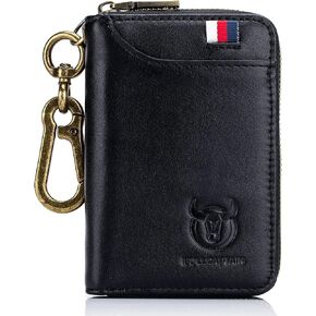 Bullcaptain Genuine Leather Men Men Zipper Wallets RFID Card Card Card Case (Black)