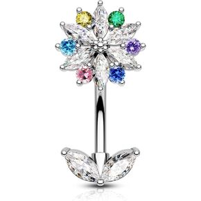 COCHARM Cute Flower Rook Earrings for Women Silver 16g Rook Jewelry Stainless Steel 8mm Rook Piercing Jewelry Dainty Rook Piercing