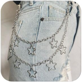 QWALIT Y2K Star Pants Chain for Men Jean Chains for Women Pocket Chain for Pants Biker Hip Punk Chains Y2K Jewelry for Women Accessory Silver Trendy Fashion for Music Festival Concert Cosplay