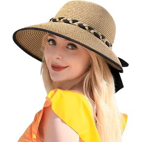 شاطئ شمس القش قبعات للنساء ، UPF 50+ UV Sun Protection Wide Brim Summer Straw Hat قابلة للطي قابلة للطي قبعة قابلة للطي.