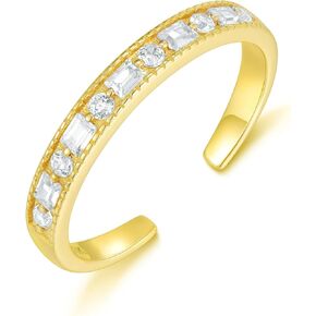 10K Yellow Gold Adjustable Toe Ring for Women, 10kt Real Gold CZ Open Toe Band Rings Summer Beach Foot Fine Jewelry Birthday Christmas Gifts for Nana Mom Wife, Adjustable Size 4