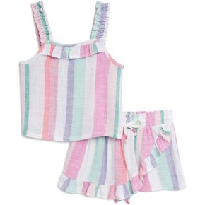 فتيات رائعات القطن حلوى الكشكش أكمام أعلى و skort مجموعة 2 قطعة