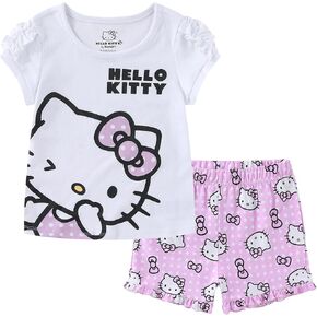 Hello Kitty Sanrio Girls 2 Piece Short Sleeve T-Shirt and Shorts Set for Little and Big Kids