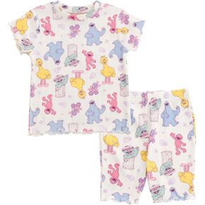 Sesame Street Ribbed T-Shirt and Shorts Outfit Set Newborn to Little Kid Sizes (0-3 Months - 5)