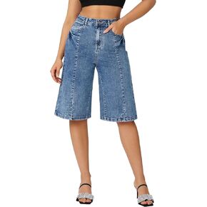 roswear Women's High Waisted Baggy Jean Shorts Stretchy Wide Leg Summer Casual Denim Jean Shorts