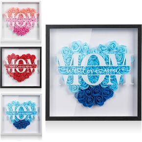 Mom Mothers Birthday Day Flower Floral Shadow Box We Love You New Mom Box Gift for Mom Daughter Grandma Sister Glass Dome Forever Flower Rose Gift from Daughter Son Husband（11x11in Red Heart）