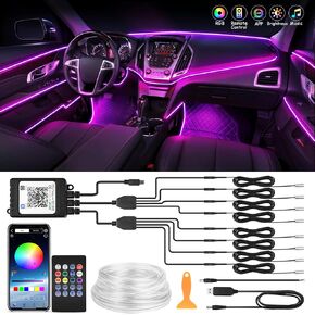 MICTUNING Car LED Interior Strip Light, 8 in 1 RGB Multicolor with 400 inches Fiber Optic Ambient Lighting Kits with Remote and APP Control, Car USB LED Strip Lights with Music Sync Mode