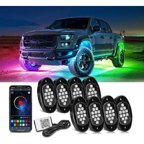 YUGUANG Rock Lights for Trucks, 8 Pods RGB LED Rock Lights with APP Control Music Mode Multicolor Waterproof Underglow for Truck UTV ATV Cars RZR SUV