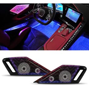 Door Speaker Relays Cover with Neon Accent Light,Voice APP Button Switch LED RGB Ambient Door Storage Bags Box Atmosphere Foot Lamps for Corvette C8 Stingray Z51 2020+ for Z06/E-ray 2023+