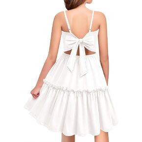 Arshiner Girls Tie Back Dress Spaghetti Strap Ruffle Hem Casual Summer Beach Sundress with Pockets