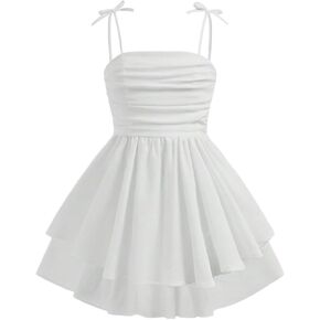 Girl's Floral Cami Dress Ruched Sleeveless Pink Layered Ruffle Kawaii Short Floral Summer Dresses