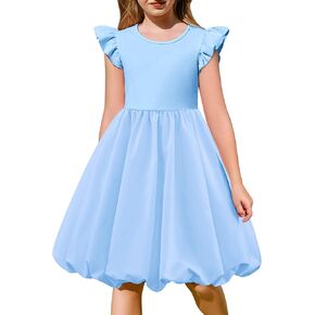 Arshiner Tween Girls Summer Bubble Dress Ruffle Sleeve Casual Party Midi Dresses in Kuwait