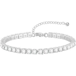 Silver Jewelry Set Tennis Necklaces for Women Sterling Silver Wedding Jewelry Sets for Brides Rhinestone Choker Necklace and Earring Set Bridal Prom Jewelry Set Accessories