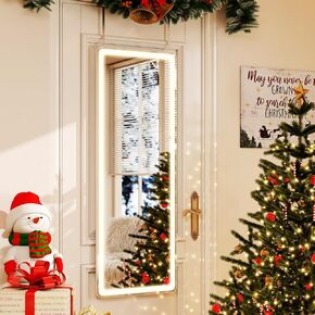 LED White Round Corner Door Hanging Full Length Mirror - 16“ x 48" Adjustable Brightness, Touch Screen Controls, Wall Mounted for Bedroom, Living Room, Cloakroom Dressing Mirror