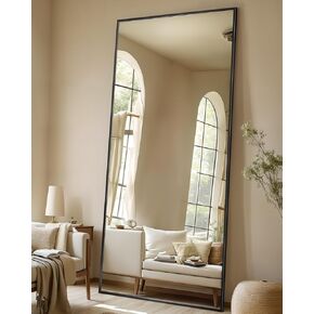 Antok Full Length Mirror, 76"x34" Oversized Floor Mirror Freestanding, Full Body Floor Standing Mirror with Stand, Hanging Mounted for Living Room Cloakroom,Black,Rect Style