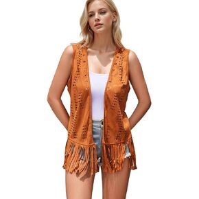 Women Fringe Vest Concert Cowgirl Western Outfit for Women Country Concert Tops 70s Hippie Costume Sleeveless Jacket